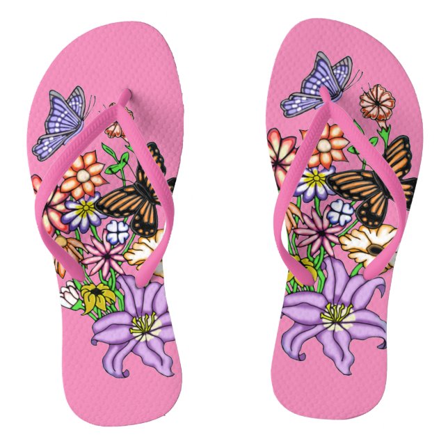 Flowers and Butterflies Flip Flops (Footbed)