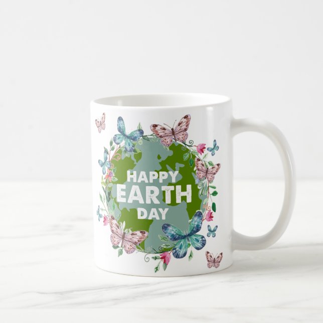 FLOWERS AND BUTTERFLIES HAPPY EARTH DAY 2024  COFFEE MUG (Right)