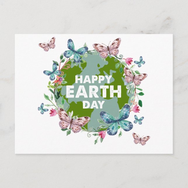 FLOWERS AND BUTTERFLIES HAPPY EARTH DAY 2024  POSTCARD (Front)