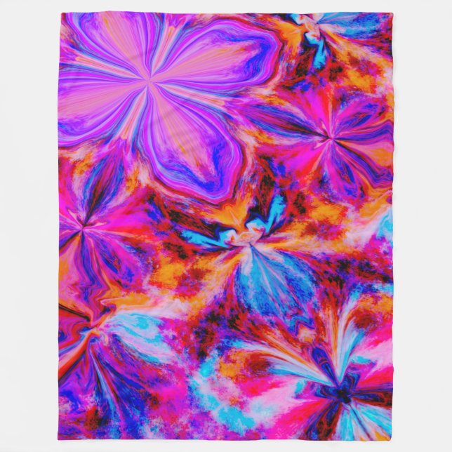 Flowers and Butterflies in Abstract Fleece Blanket (Front)
