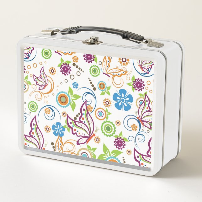 Flowers And Butterflies Metal Lunch Box (Front)