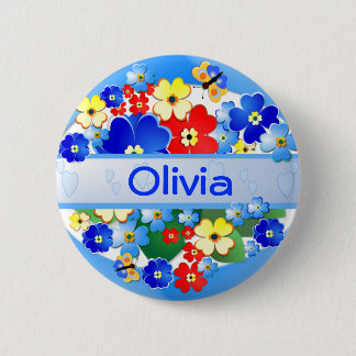 Flowers and Butterflies ~ Name Button