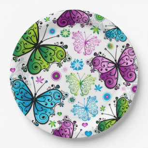 Flowers and Butterflies Paper Plates