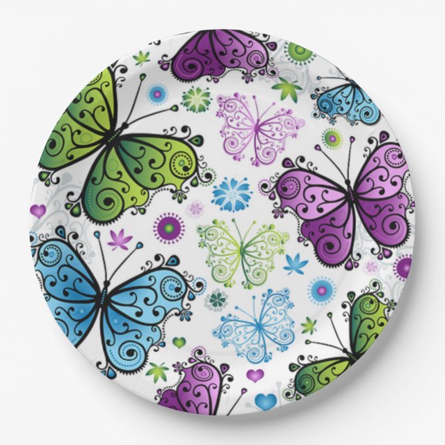 Flowers and Butterflies Paper Plates (Front)