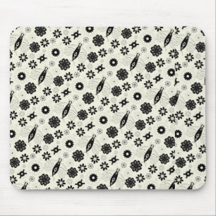 Flowers and butterflies pattern black and white mouse mat