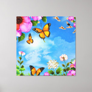 Flowers and butterflies pattern canvas print