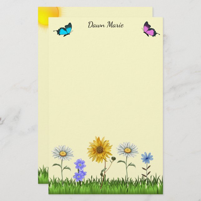 Flowers and Butterflies Personalised 5.5" x 8.5" Stationery (Front/Back)