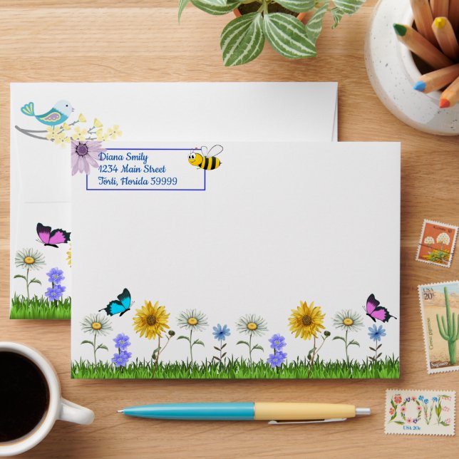 Flowers and Butterflies Personalised Envelope (Desk)