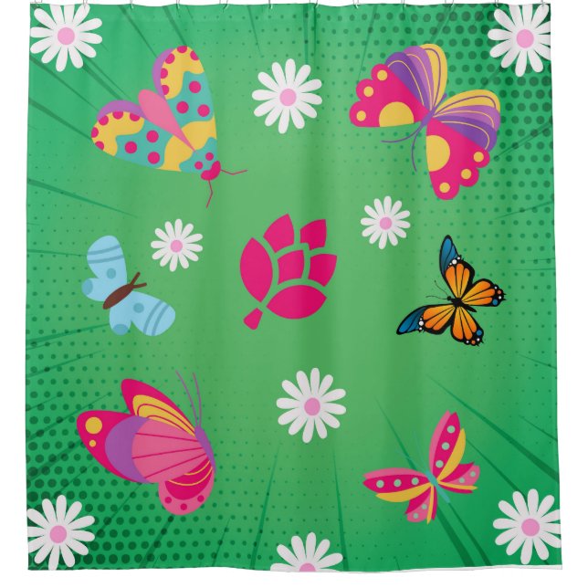 Flowers and butterflies shower curtain (Front)