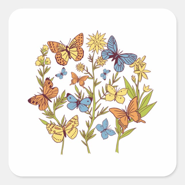 Flowers and Butterflies Square Sticker (Front)