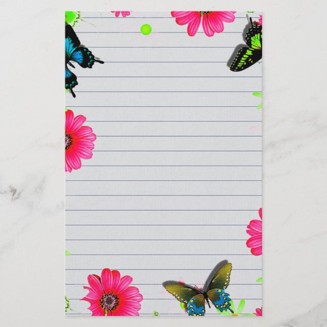 Flowers and Butterflies Stationery (Front)
