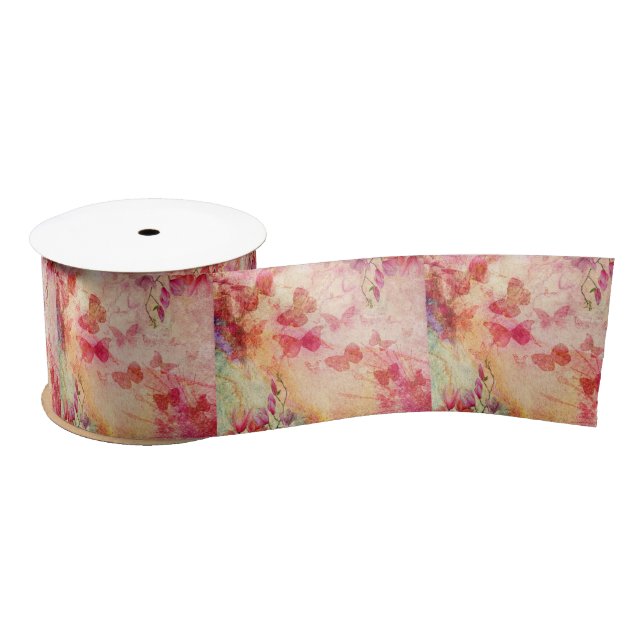 Flowers And Butterflies Watercolour, Satin Ribbon (Spool)