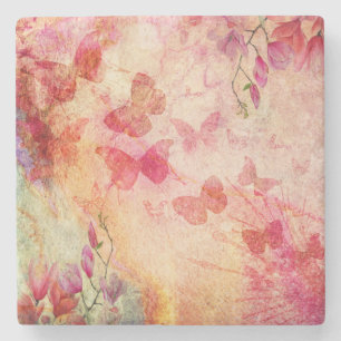 Flowers And Butterflies Watercolour, Stone Coaster