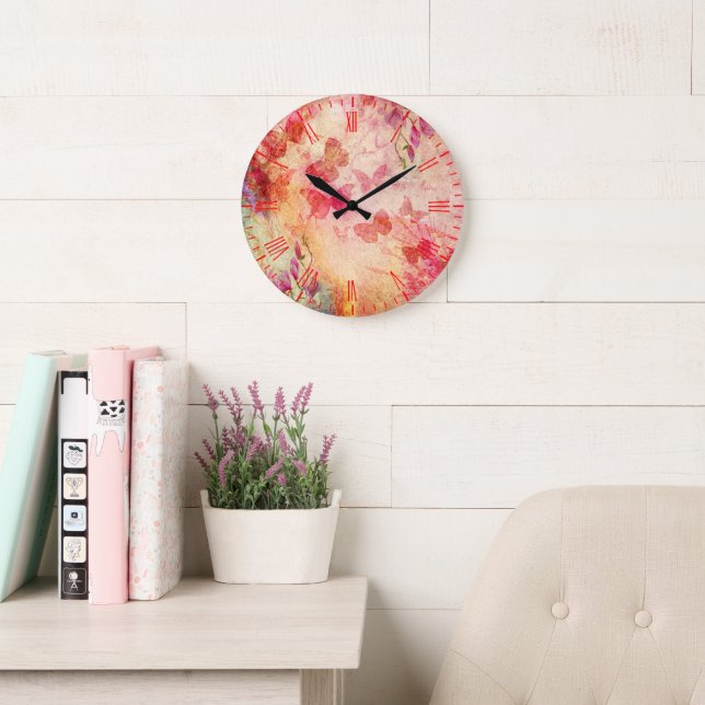 Flowers And Butterflies Watercolour, Wall Clock (Reading Room)