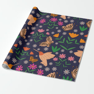 Flowers and Butterflies With Hummingbirds  Wrapping Paper