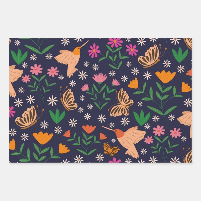 Flowers and Butterflies With Hummingbirds  Wrapping Paper Sheet (Front)