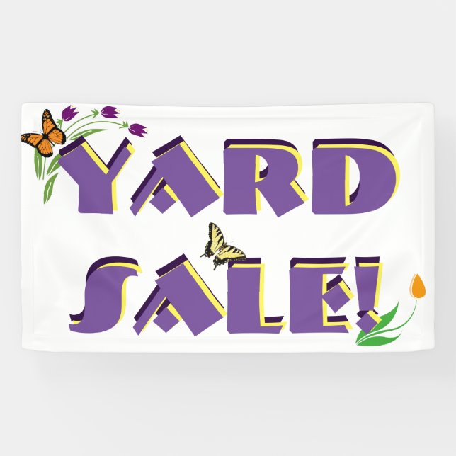 Flowers and Butterflies - Yard Sale Sign Banner (Horizontal)