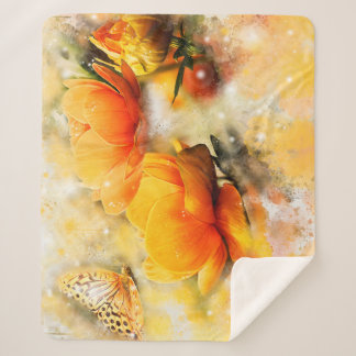 Flowers and Butterfly Accent  Sherpa Blanket