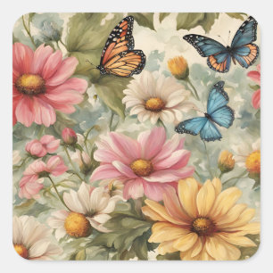 Flowers And Butterfly Art Work Sticker