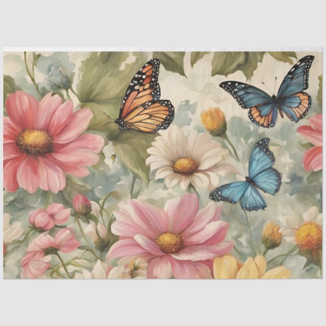Flowers And Butterfly Art Work Tissue Paper (Front)