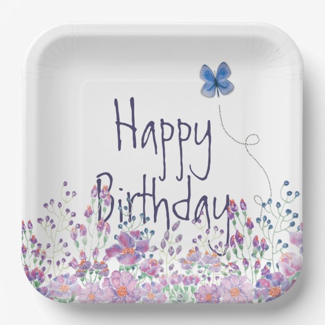 Flowers and Butterfly Birthday Party  Paper Plate (Front)