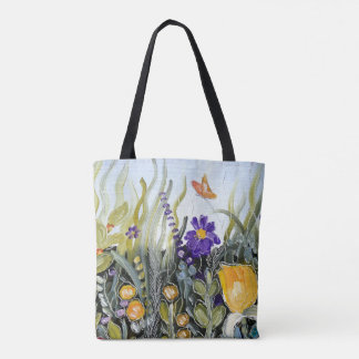 Flowers and butterfly design tote bag.