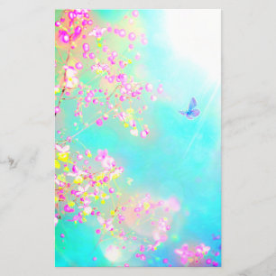 Flowers and butterfly floral pink blue cute stationery