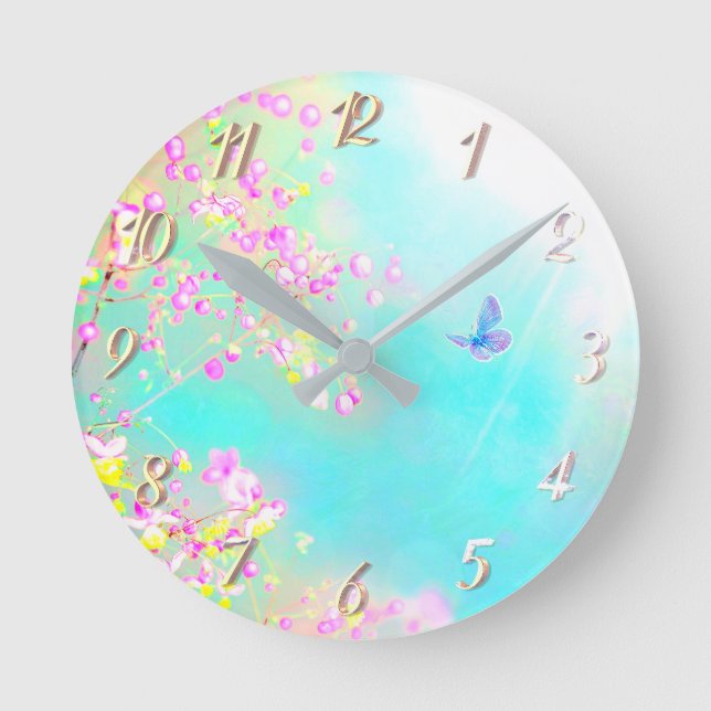 Flowers and butterfly floral round clock (Front)