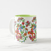 Flowers and Butterfly Mug by Leslie Clair Bures