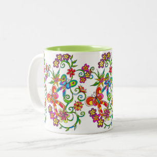Flowers and Butterfly Mug by Leslie Clair Bures