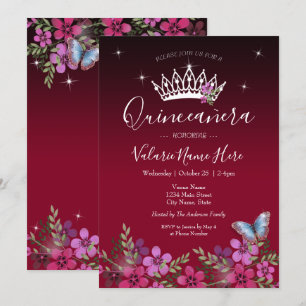 Flowers and Butterfly Quinceanera Invitation
