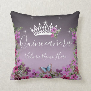 Flowers and Butterfly Quinceanera Purple Cushion