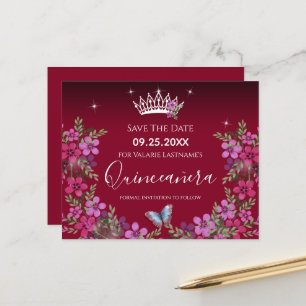 Flowers and Butterfly Quinceanera Save the Date