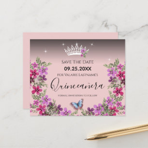 Flowers and Butterfly Quinceanera Save the Date