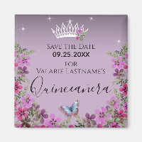 Flowers and Butterfly Quinceanera Save the Date Ma