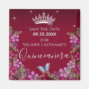 Flowers and Butterfly Quinceanera Save the Date Ma Magnet