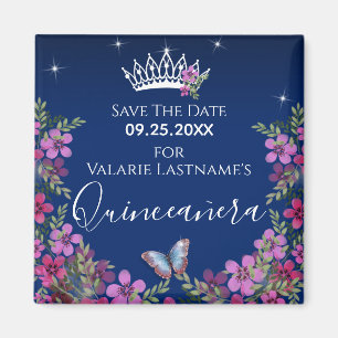 Flowers and Butterfly Quinceanera Save the Date Magnet