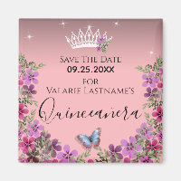 Flowers and Butterfly Quinceanera Save the Date