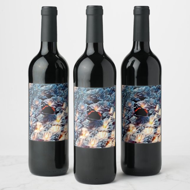 Flowers and butterfly wine label (Bottles)