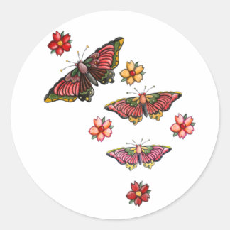 Flowers and butterflys classic round sticker