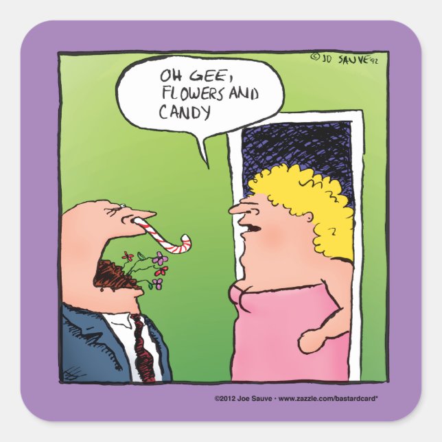 Flowers and Candy Romantic Cartoon Square Sticker (Front)