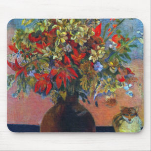 Flowers and Cats by Gauguin, Vintage Fine Art Mouse Mat