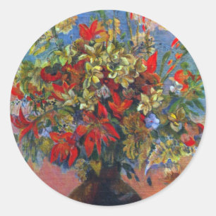 Flowers and Cats by Paul Gauguin, Vintage Fine Art Classic Round Sticker