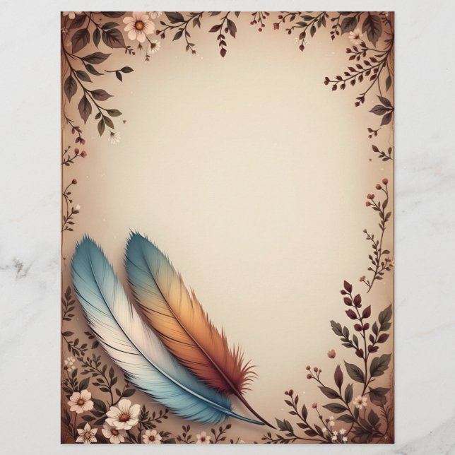 Flowers and Colourful Feathers Custom Letterhead (Front)