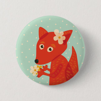 Flowers And Cute Fox 6 Cm Round Badge