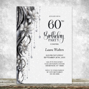 Flowers and Diamonds 60th Birthday Party Invitation