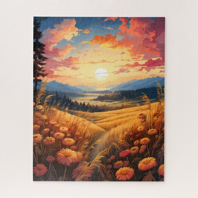 Flowers and Distant Views of Mountains Puzzle (Vertical)
