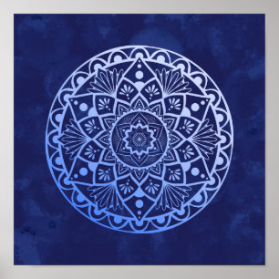 Flowers and Dots Mandala - Blue Gradient Print
