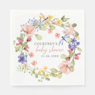 Flowers and Dragonflies Romantic Baby Shower Napkin