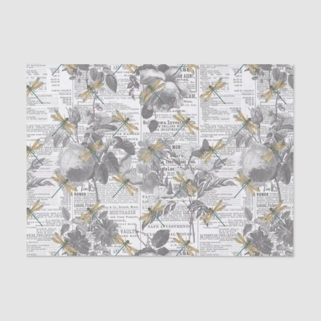 Flowers and Dragonflies Tissue Paper (Front)